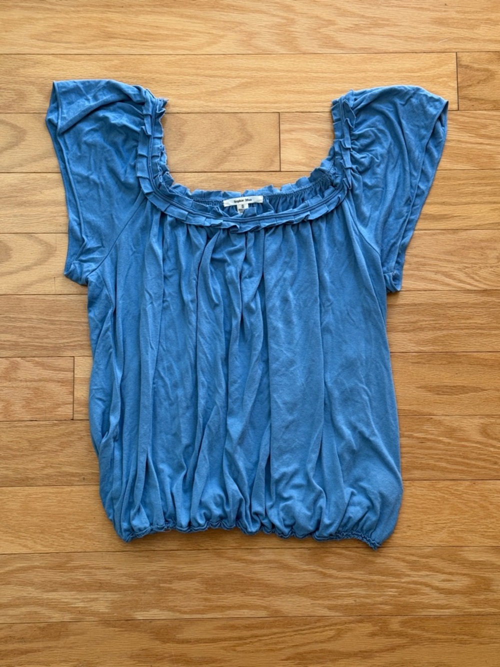 Sophie Max Blue Ruched Scoop-Neck Crop Top